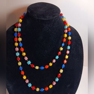 Multi Colored Square Bead 48" Long Necklace